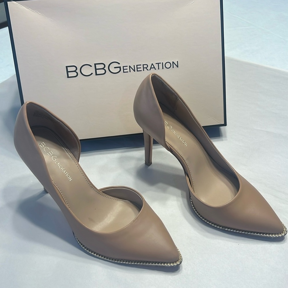 BCBGeneration Tan Heels with Gold Accent